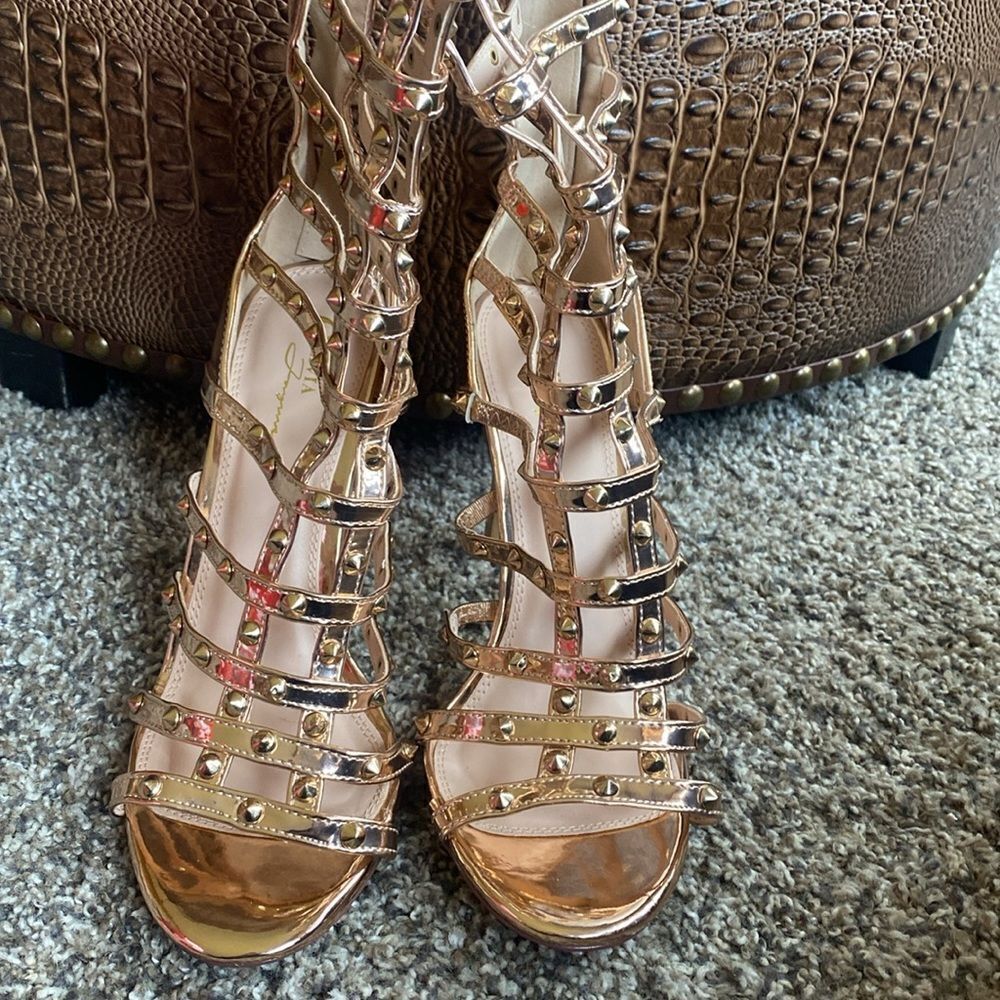 Copper Gladiator sandal Heeled Boots shiny & Fancy size 11 - Picture 2 of 8
